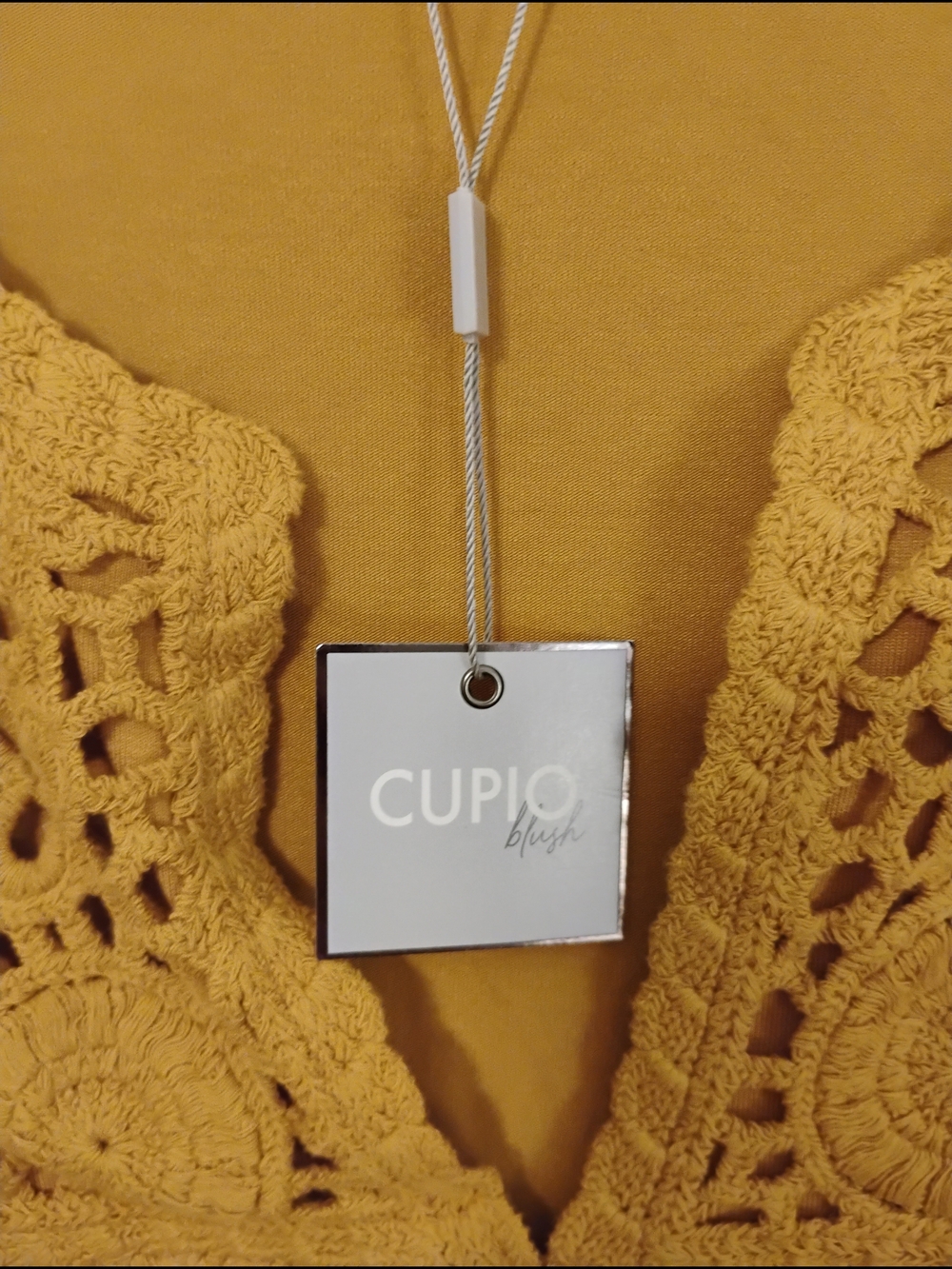Cupio Mustard Crochet Yoke Long Sleeve Blouse View 6
